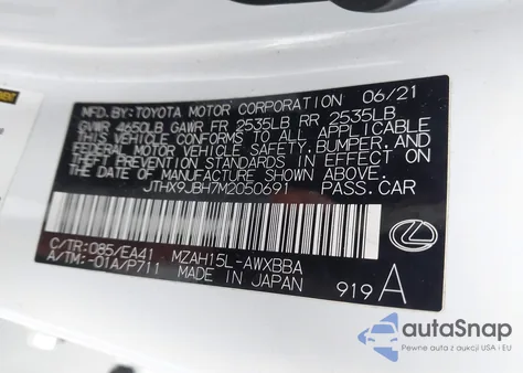 2021 Lexus Ux 250H from USA, damaged, VIN JTHX9JBH7M2050691